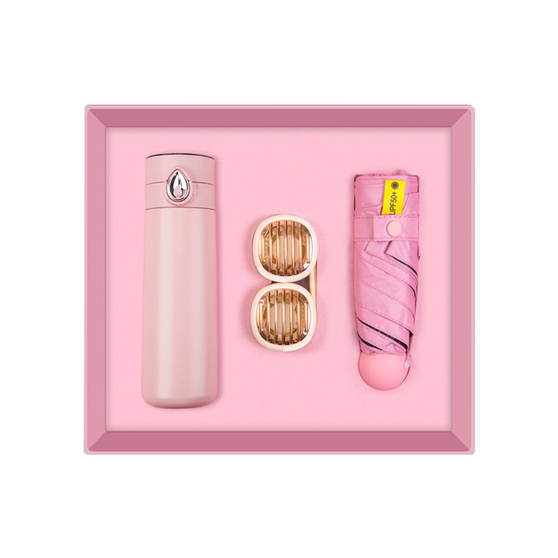 Set estivo a tre pezzi goccia d'acqua digitale coppa di visualizzazione Collo Ventilatore pieghevole ombrello regali