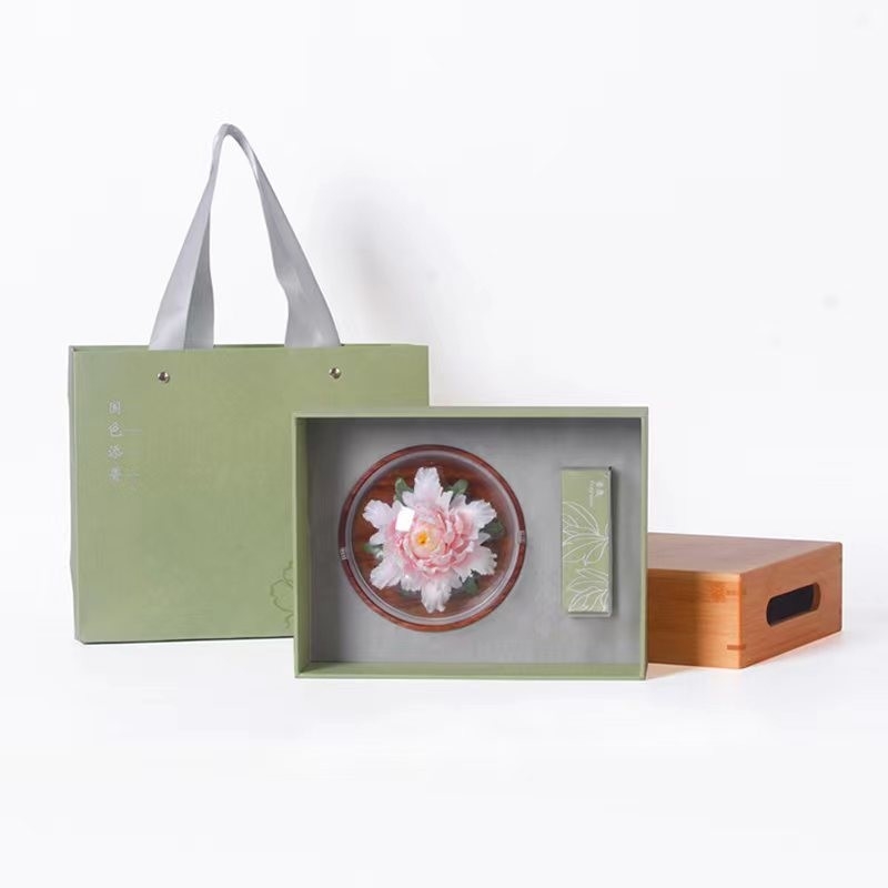 1 Set di maglieria per fiori in ceramica a colori con vassoio di bambù e borsa regalo
