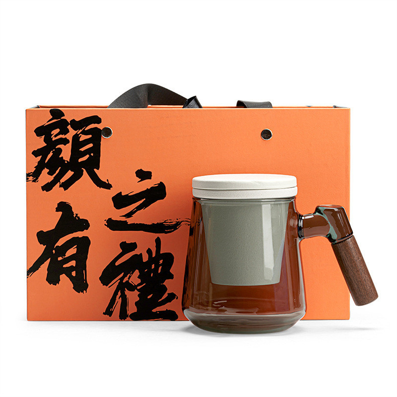 Logo personalizzato Qingchuan Tea Glass Cup Gift Box Novità Regali per ufficio Tea Separation