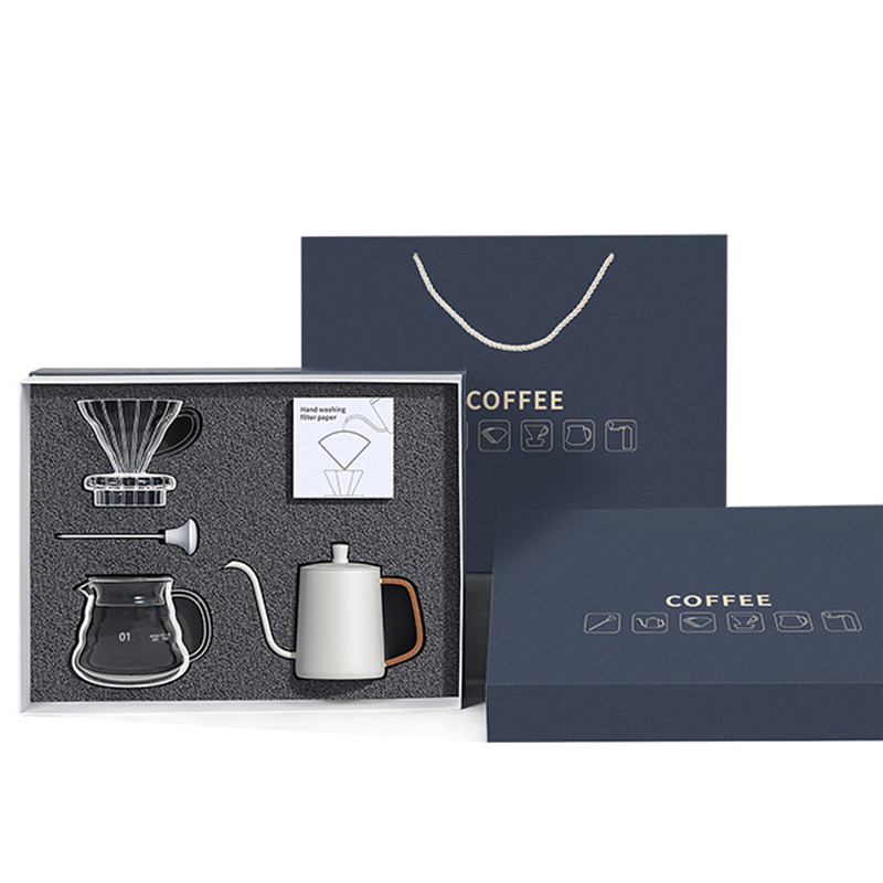 Scatola regalo per utensili da caffè 5 pezzi Set con vassoia filtrante a mano condivisione termometro a vaso e carta filtro